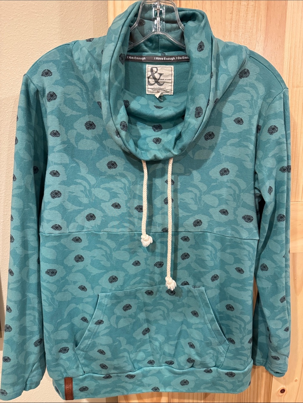 AMPERSAND AVE Teal Floral Jacquard Cowl Pullover Hoodie - NWOT